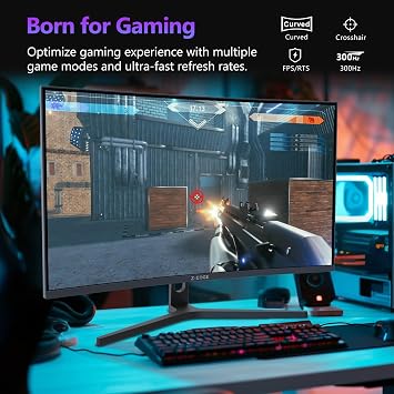 Z-Edge 27 inch Curved Gaming Monitor, FHD 1080P 300Hz 240Hz PC Monitor, Ultra-Fast MPRT 1ms Curved Monitor, 1500R, 16.7M Colors, UG27H Frameless Bezel, 2X DP 1.4 Ports and 2X HDMI 2.0 Ports
