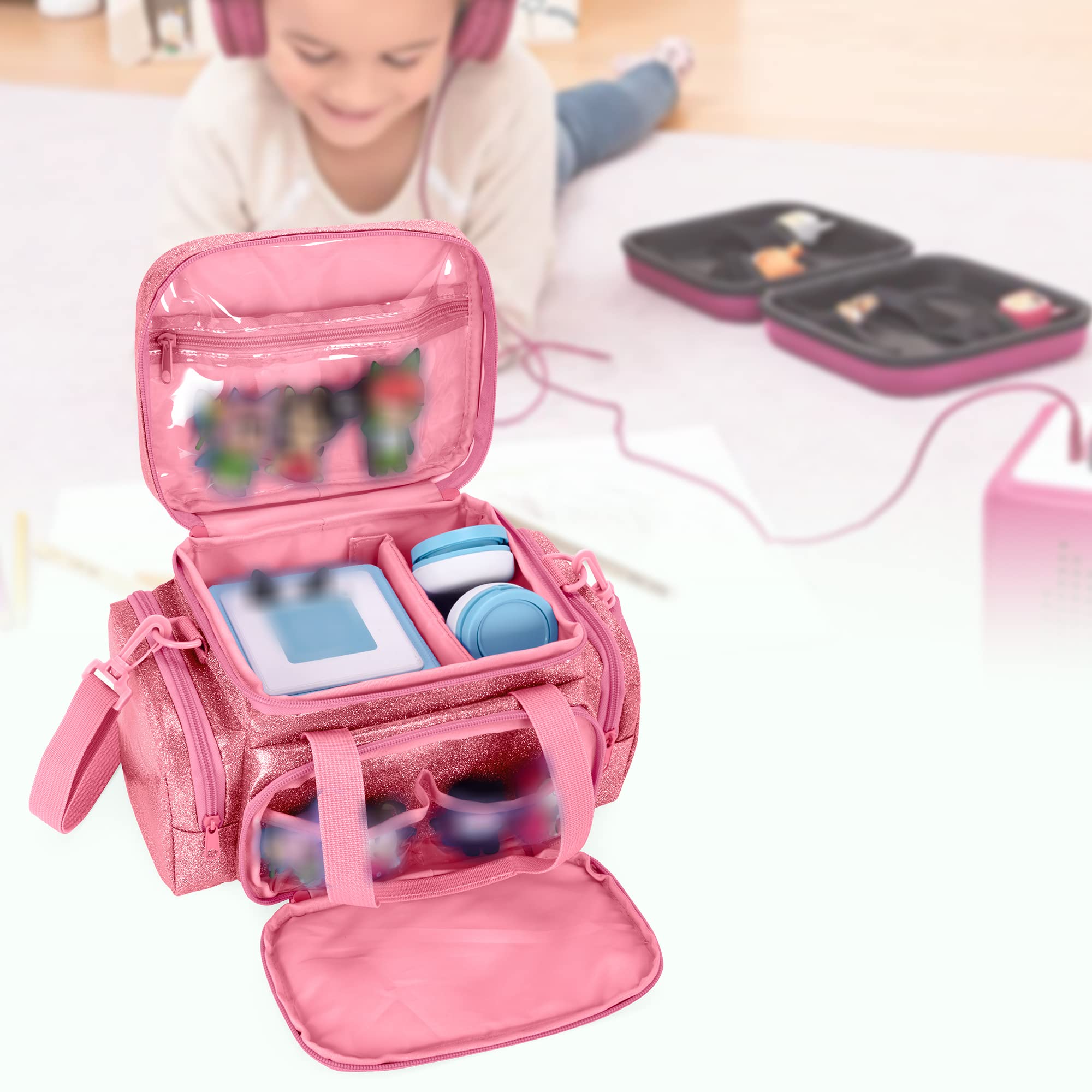 Sac de Transport Compatible Tonie 2/1 Rose, Sac de Rangement pour Lecteur Audio avec Poignée et Bandoulière