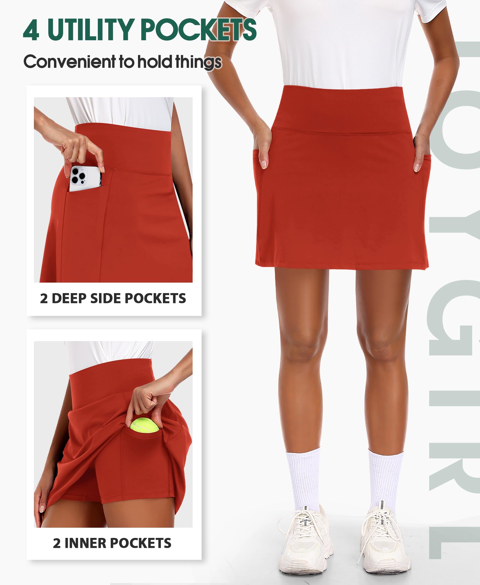 JoyGirl Faldas de golf de 16 pulgadas con bolsillos para mujer, falda de tenis de cintura alta con pantalones cortos, faldas atléticas para pickleball | Pantalones cortos integrados de cintura alta, estilo acampanado, faldas atléticas de pickleball para m