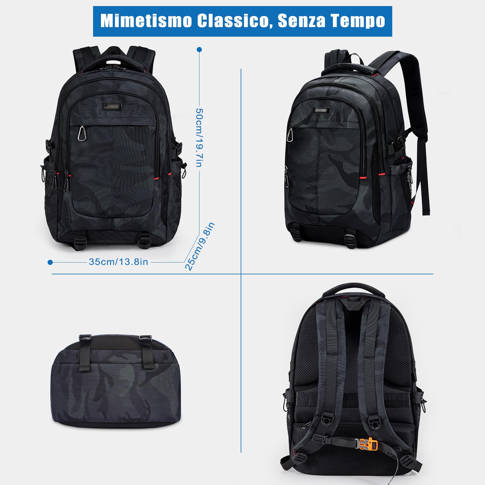 Zaino Scuola Media Superiore Ragazzo, Zaino Uomo Grande 17 Pollici Laptop, Zaini per PC portatili Impermeabile, Zainetti per Bambini Casual Borsa per Scuola Università Viaggio, 10 -22 Anni, 50cm