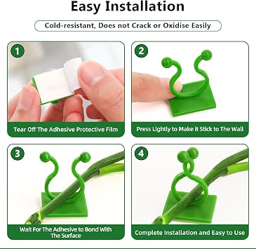 100Pcs Plant Clips for Climbing Plants Support Clips Garden Clips for Climbing Plants Self-Adhesive Climbing Plant Clips Plant Support Clips Garden Plant Wall Fixture Clips for Climbing Plants(Green)