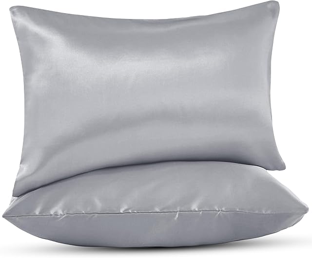 Imperial Rooms Silk Pillowcase 2 Pack  Grey Pillowcases For Hair and Skin Standard Size Satin Silk Pillowcases with Envelope Closure Hypoallergenic 50 x 75 cm