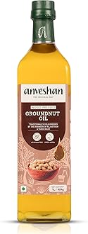 Anveshan Wood Pressed Groundnut Peanuts Oil 1L | Glass Bottle | Kolhu/Kacchi Ghani/Chekku | Peanut Oil | Natural | Chemical-Free | Cold Pressed Groundnut Oil for Cooking