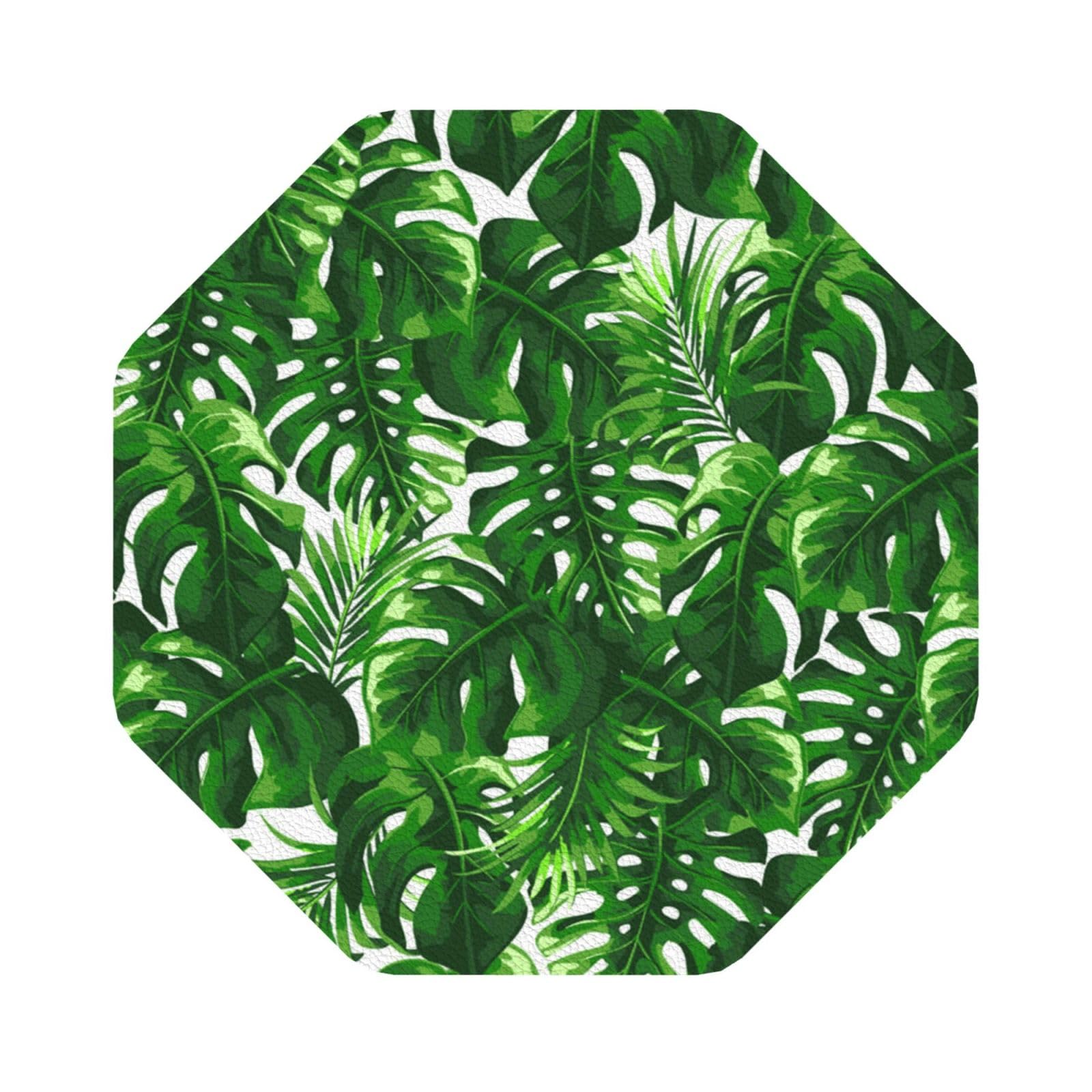 Monstera Deliciosa Banana Palm PU Leather Coasters Set of 6 Octagon Drink Coasters