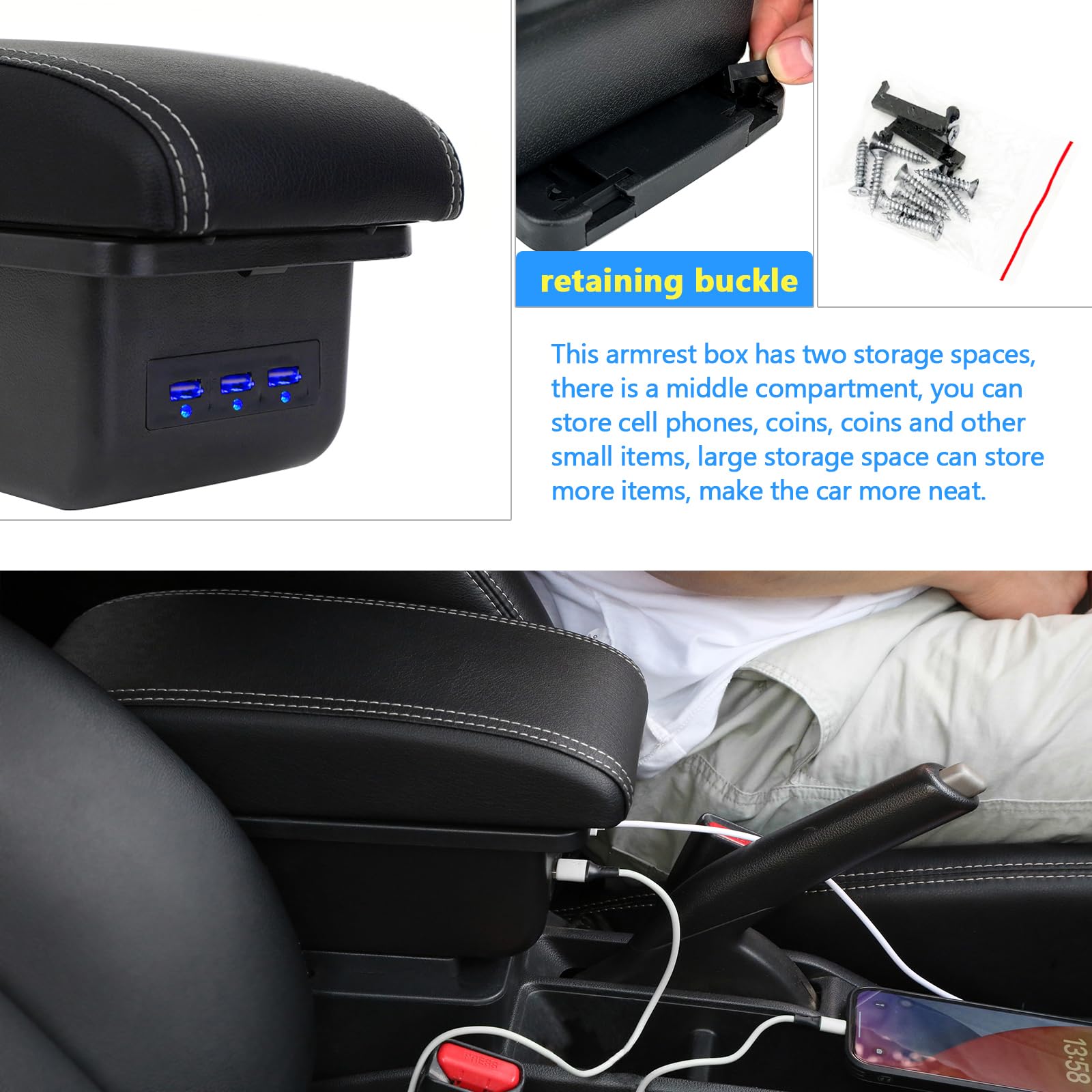 Accoudoir Central Compatible Seat Ibiza 6J / 4 IV (2008-2016) – Boîte Rangement Avec Porte-Gobelet