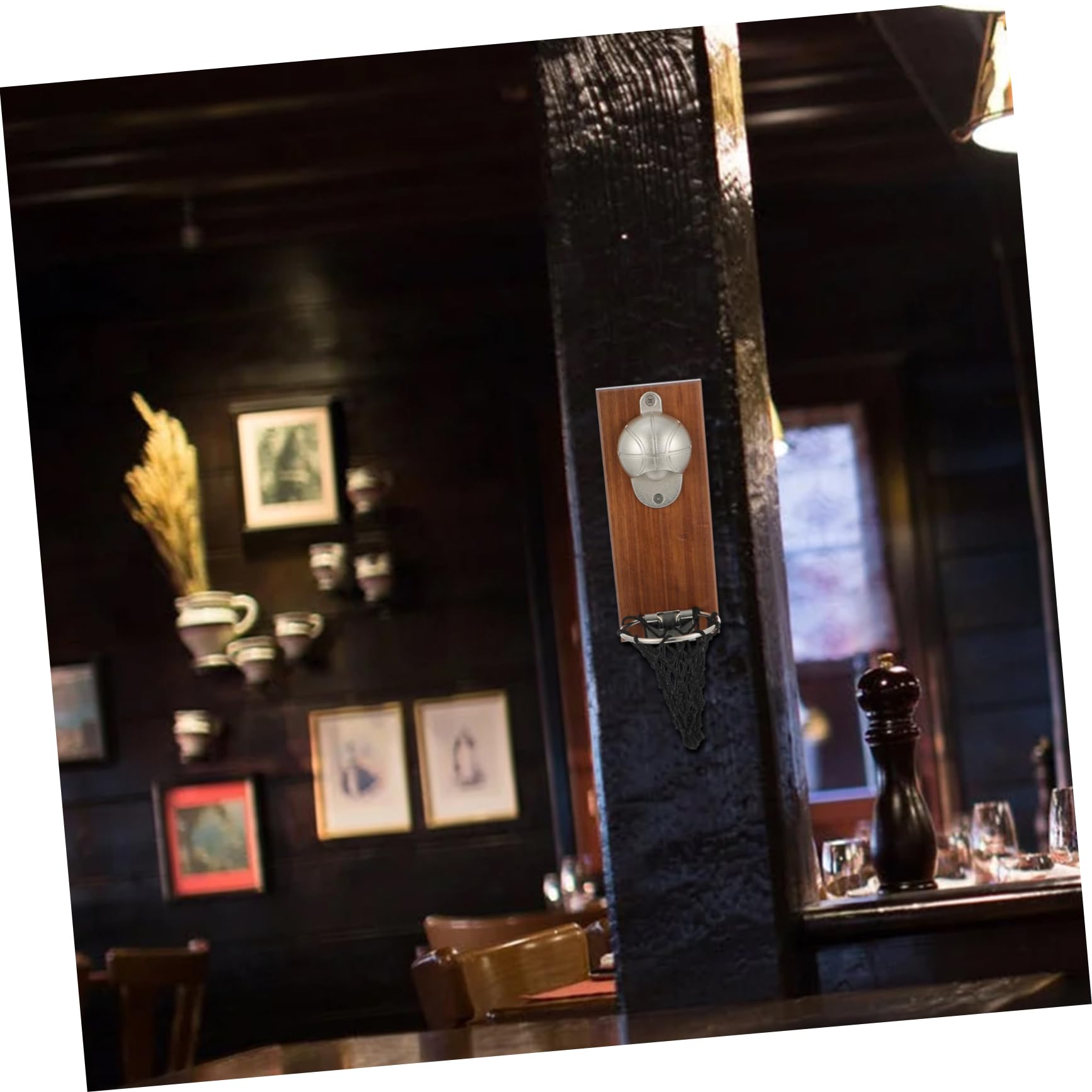 Alipis Wandmontierter Bierflaschenöffner im Basketballkorb Design und Edelstahl Dekorativ Platzsparend für Restaurants und Partys