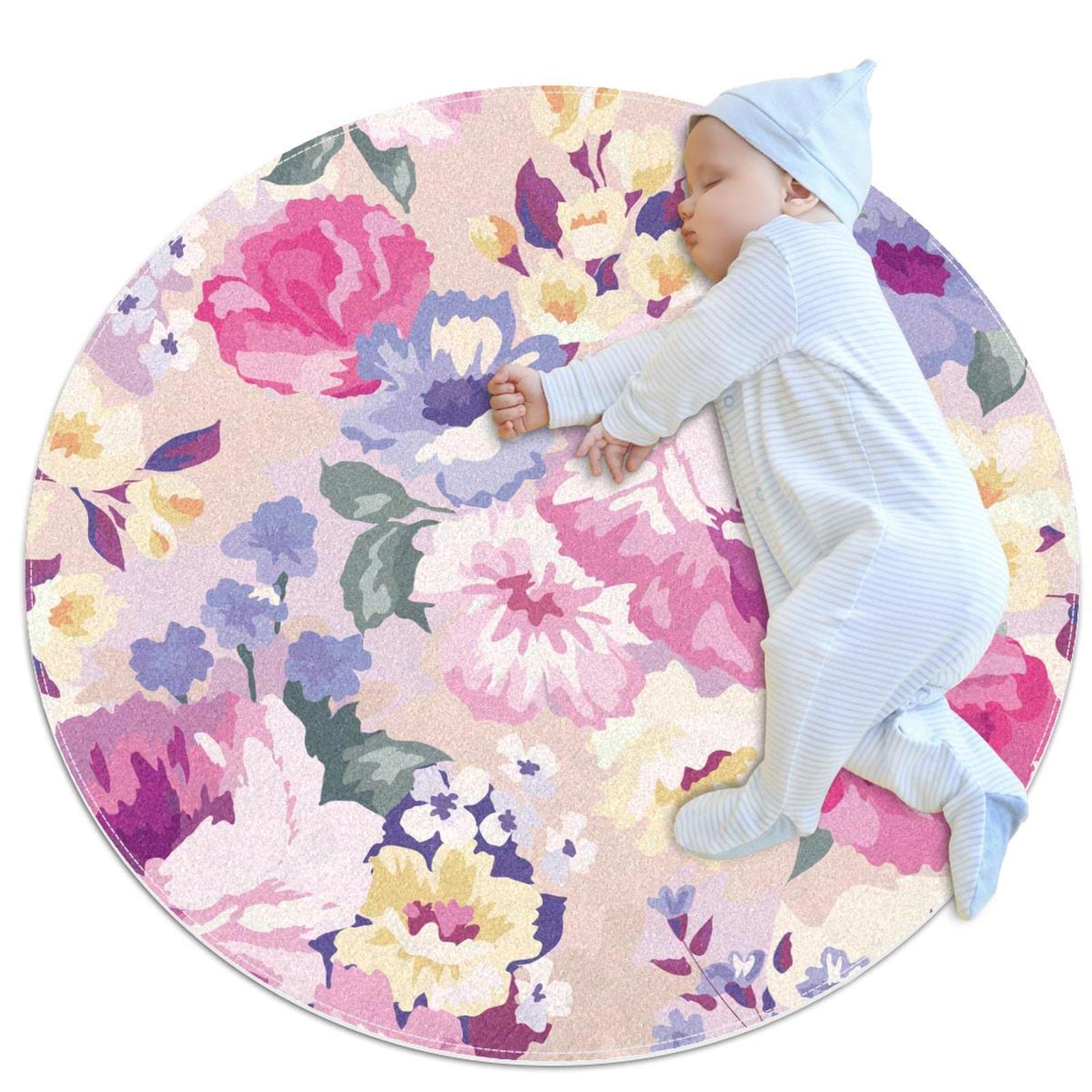 Tapis ronds mous aquarelle pour sécuriser les sols glissants du salon
