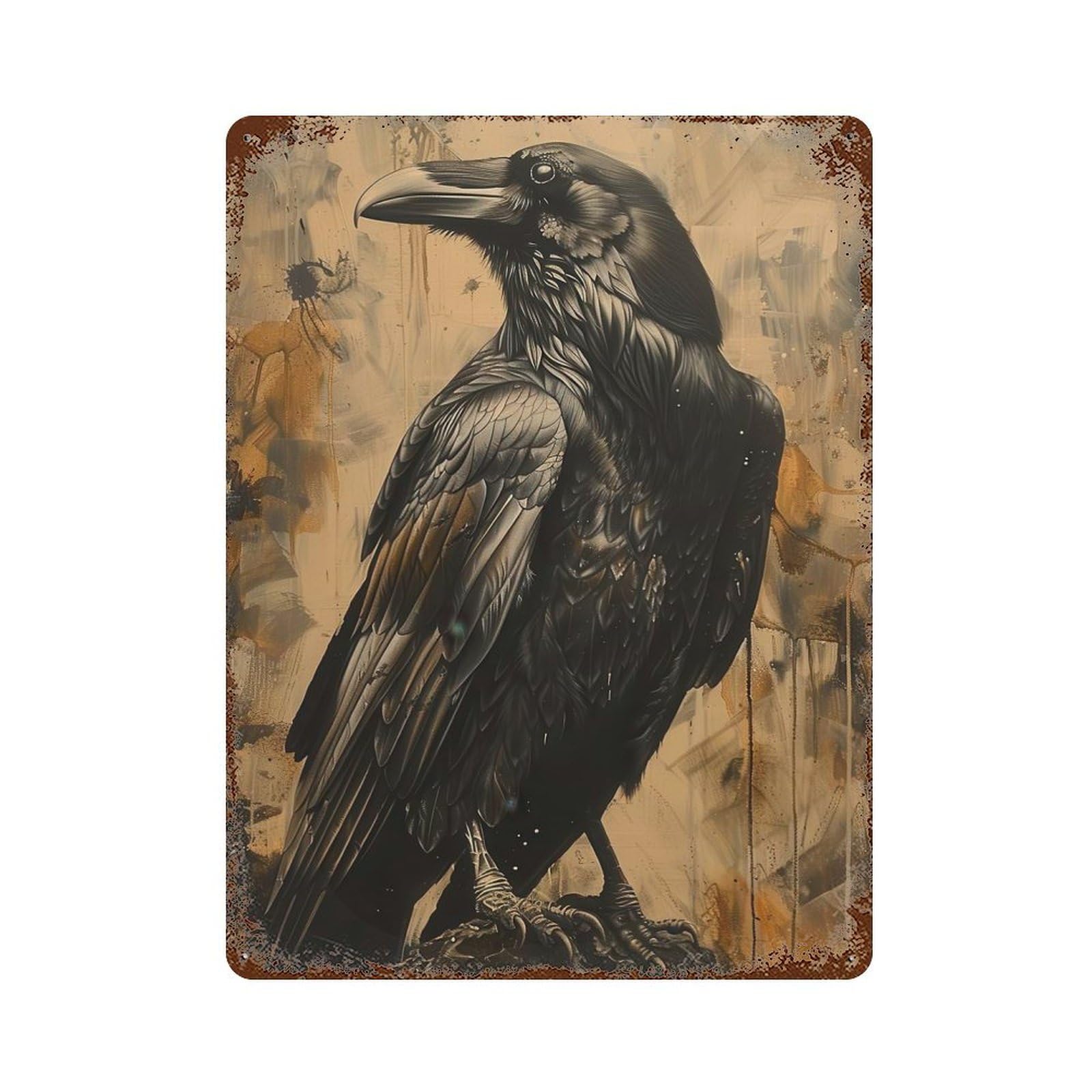 Vintage Rust Metal Sign with Ethereal Raven Design 15.7"x11.8", for Patio, Garden Room And Bar Decor, Old School Wall Decor