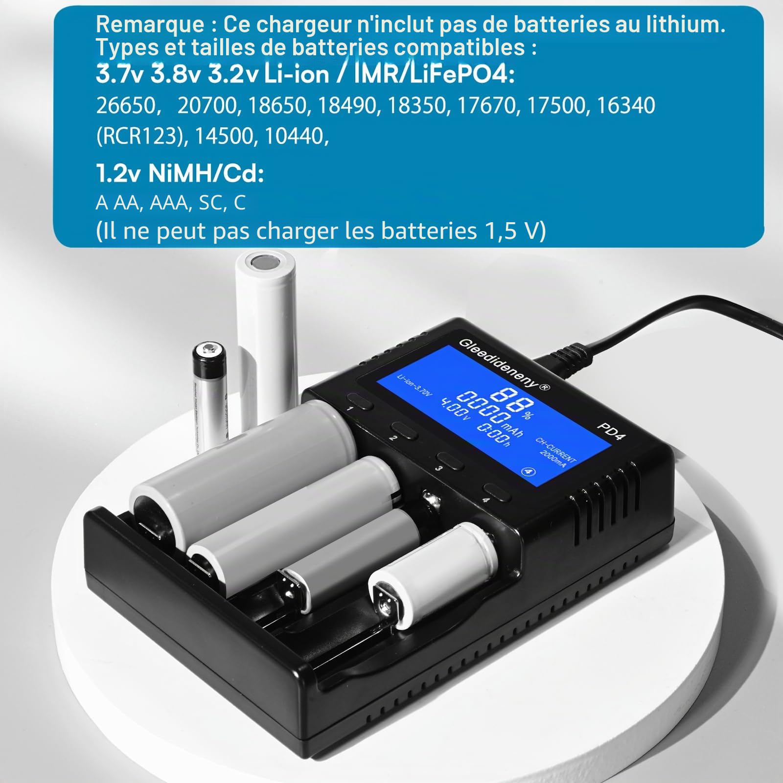 Chargeur de batterie 18650, chargeur universel avec écran LCD pour piles rechargeables 3,7 V 3,8 V 3,2 V 26650 20700 18650 18350 17670 17500 16340(RCR123) 14500 1,2 V AA AAA SC C