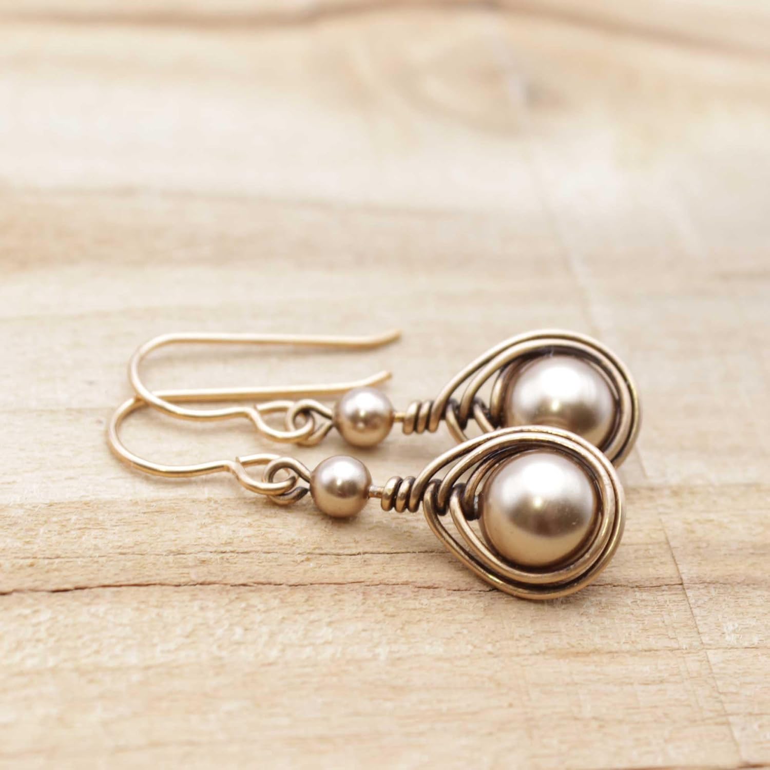 Pillar of Salt Studio Handcrafted Bronze Earrings with Simulated Pearl (Bronze, 1" drop)