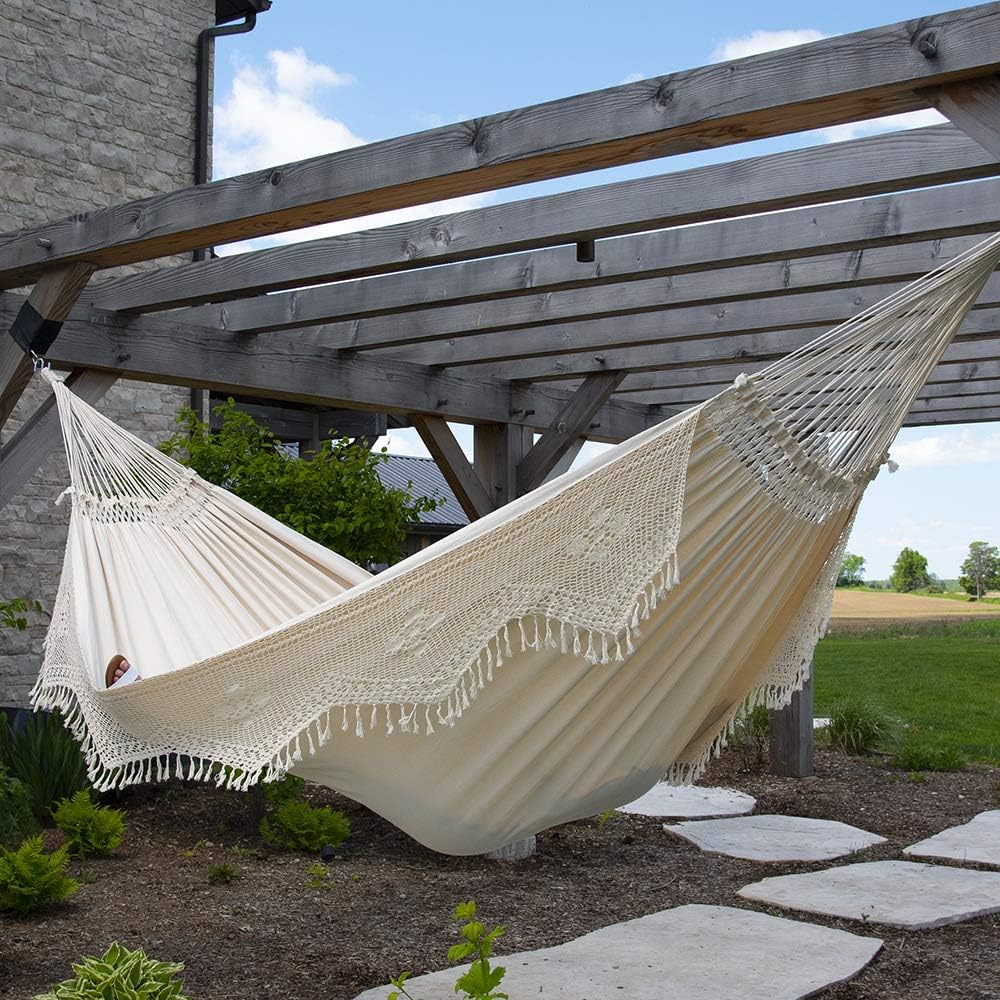 Vivere Authentic Brazilian Elegant Double Hammock (450 lb Capacity) (Antique) : Patio, Lawn & Garden