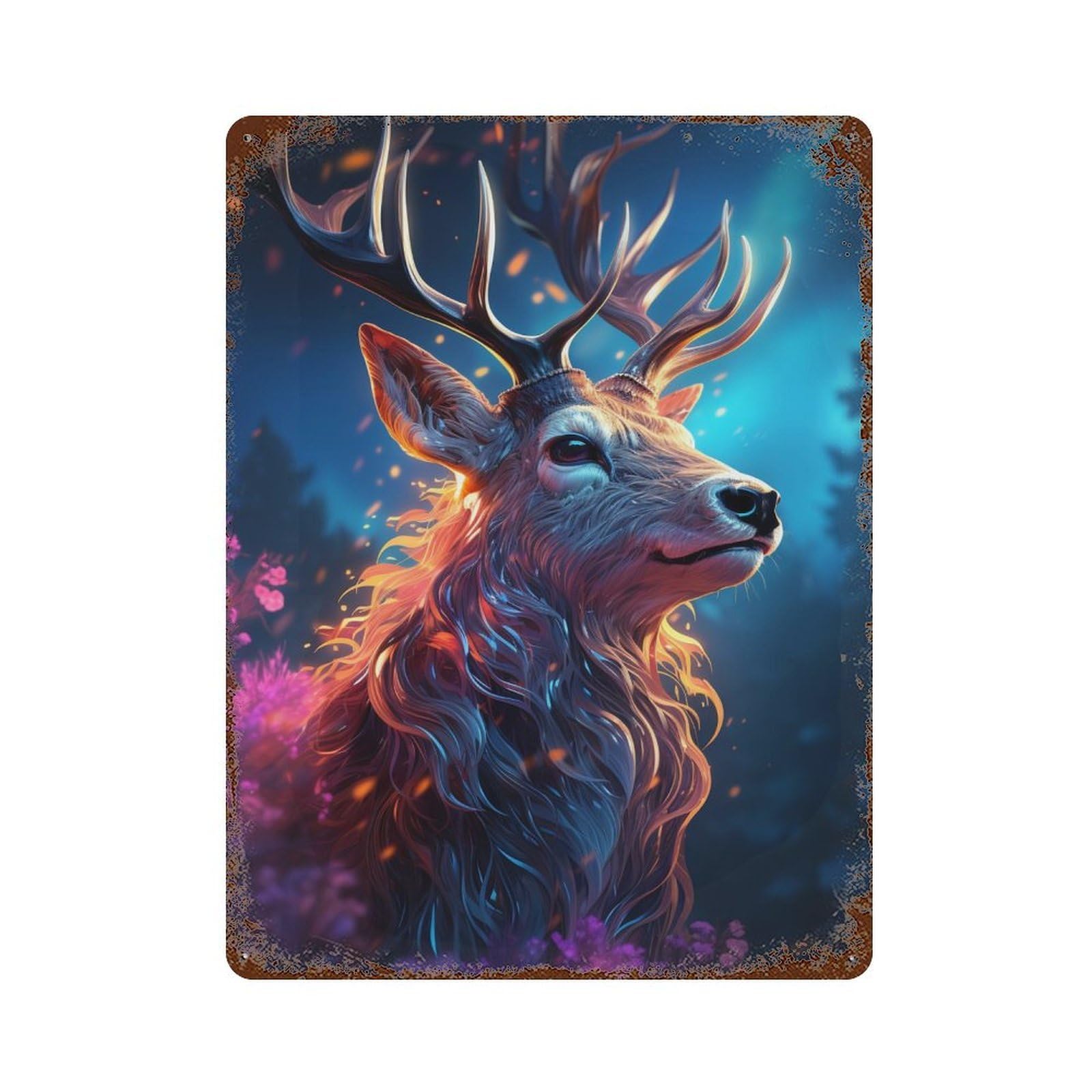 Enchanted Forest Deer Decorative Tin Sign 15.7"x11.8", Vintage Wall Decor for Garage, Pub Or Kitchen