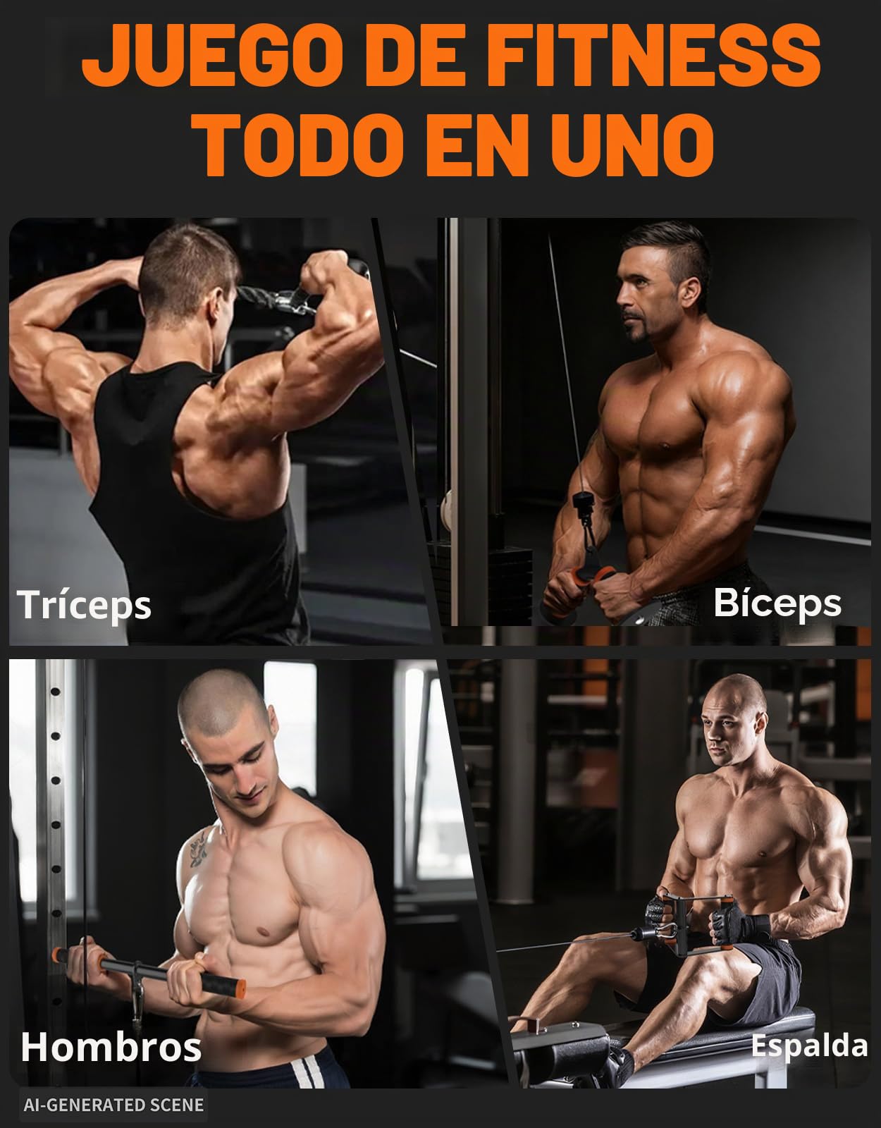 Fitarc - Juego de accesorios para máquina de cable para gimnasio en casa, accesorios para jalar o tiro lateral y tríceps con mango en D, barra en V, cuerda de tríceps, barra recta, mangos de estribo