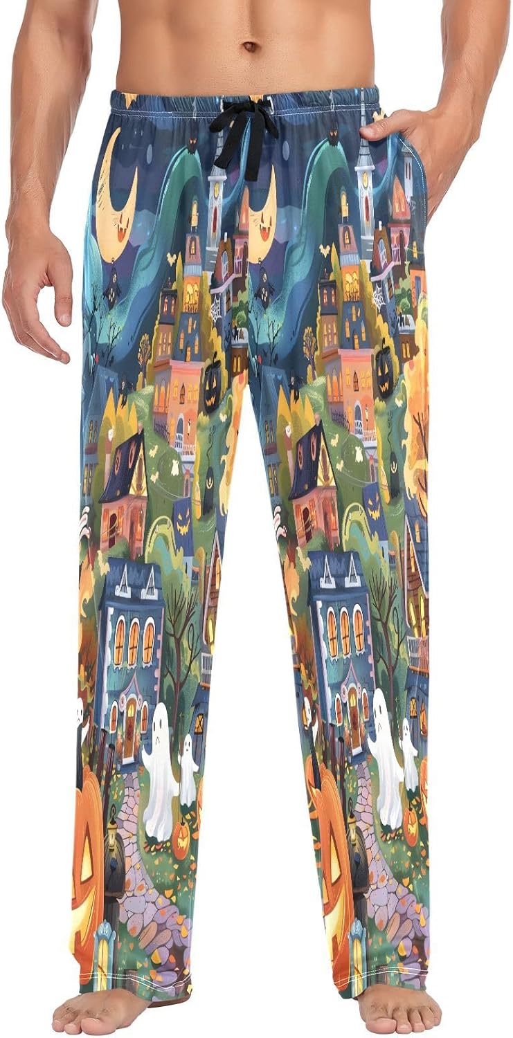 ALAZA Halloween Town Men's Pajama Pants Men Cotton Pajama Bottoms with Pockets, S