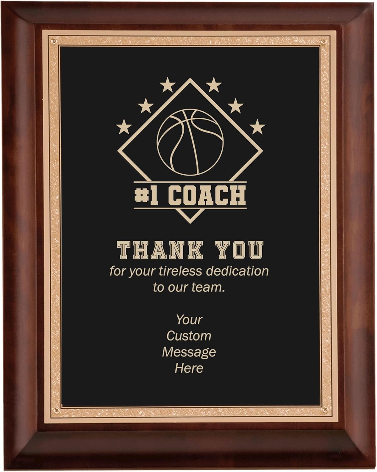 Custom Sports Award Plaques Basketball Coach Thank You Gift with Personalized Message 8x10 Cherry Wood and Brass Plate