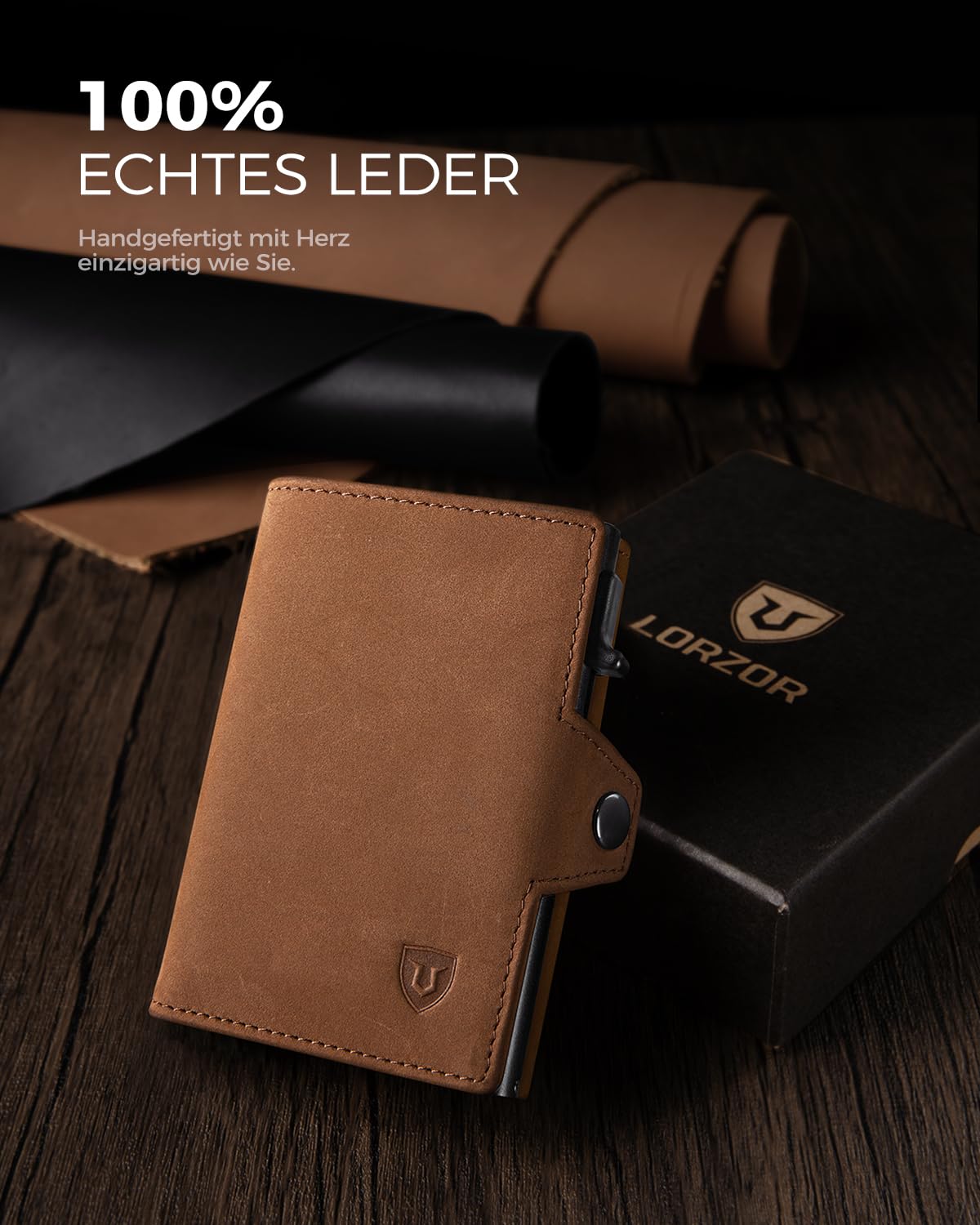 LORZOR® Slim Wallet mit Münzfach, Geldbörse Herren echtem Leder, RFID Blocker Portemonnaie, Portmonee Herren Kartenetui mit Münzfach, Geldbeutel für 10 Karten, Smart Wallet