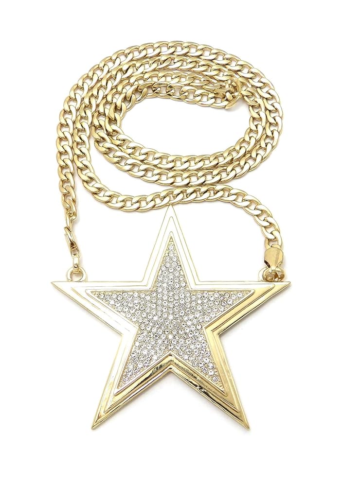 ミュージシャン Star Necklace Gold BLINGFACTORY Hip Hop Icy Gold PT Large STAR Pendant & 7mm 30