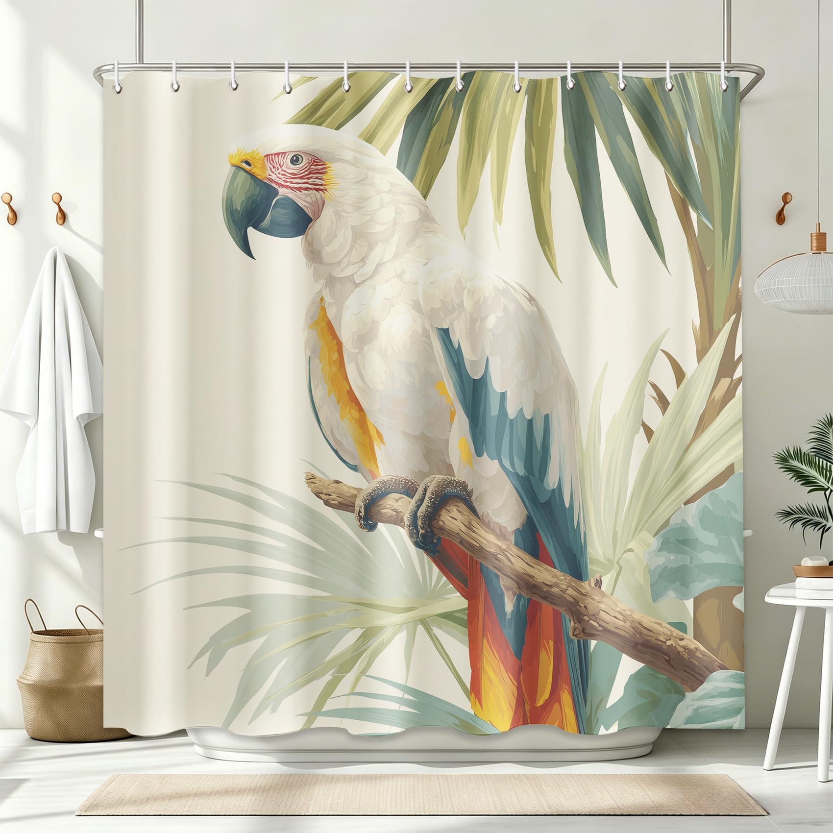 Extra Breit Duschvorhang Tropischer Vogel 240x200 cm, Waschbar Duschvorhänge Dschungel Palmenblatt Papagei, Wasserabweisend Polyester Stoff mit Haken, Dekor Badezimmervorhang für Badewanne Dusche