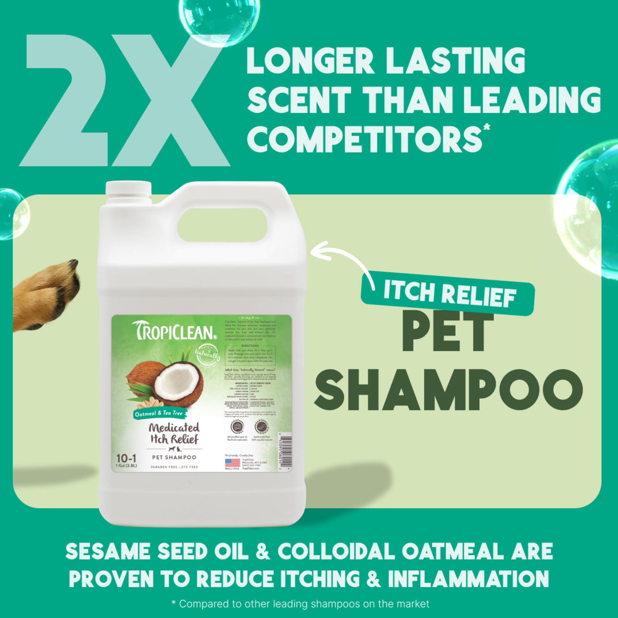 Tropiclean Shampoo per Animali Domestici - Anti Prurito Medicato - Esfolia, Idrata e Lenisce Il Prurito e la Pelle Secca I Cani e Gatti I Senza Parabeni, Coloranti, Sapone - Avena e Tea Tree, 3,78 L