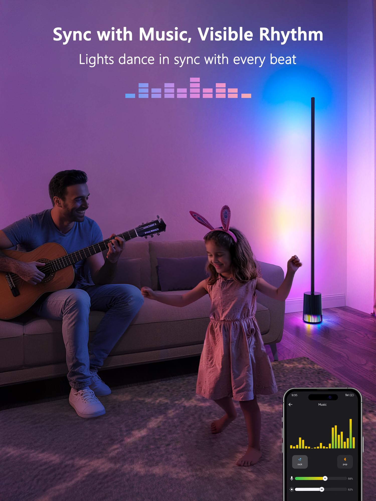 LED Stehlampe Dimmbar RGBCW, Smart Stehlampe Wohnzimmer Arbeiten mit Alexa Matter Google, APP-Steuerung, 16 Millionen Farben, 75+ Szene, Musikmodi, DIY Standleuchte für Schlafzimmer Gaming, Schwarz