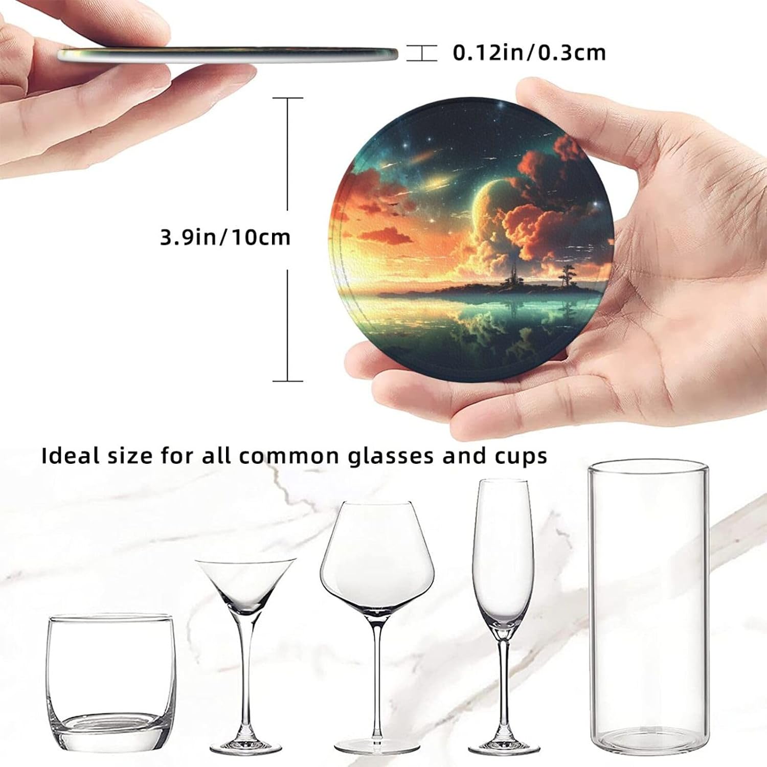 Coasters for Drinks Set of 6 Waterproof Insulated Mug Cup Coasters with Holder Non-Slip Anime Sky Car Coasters for Office Coffee Table Home Decor image 5