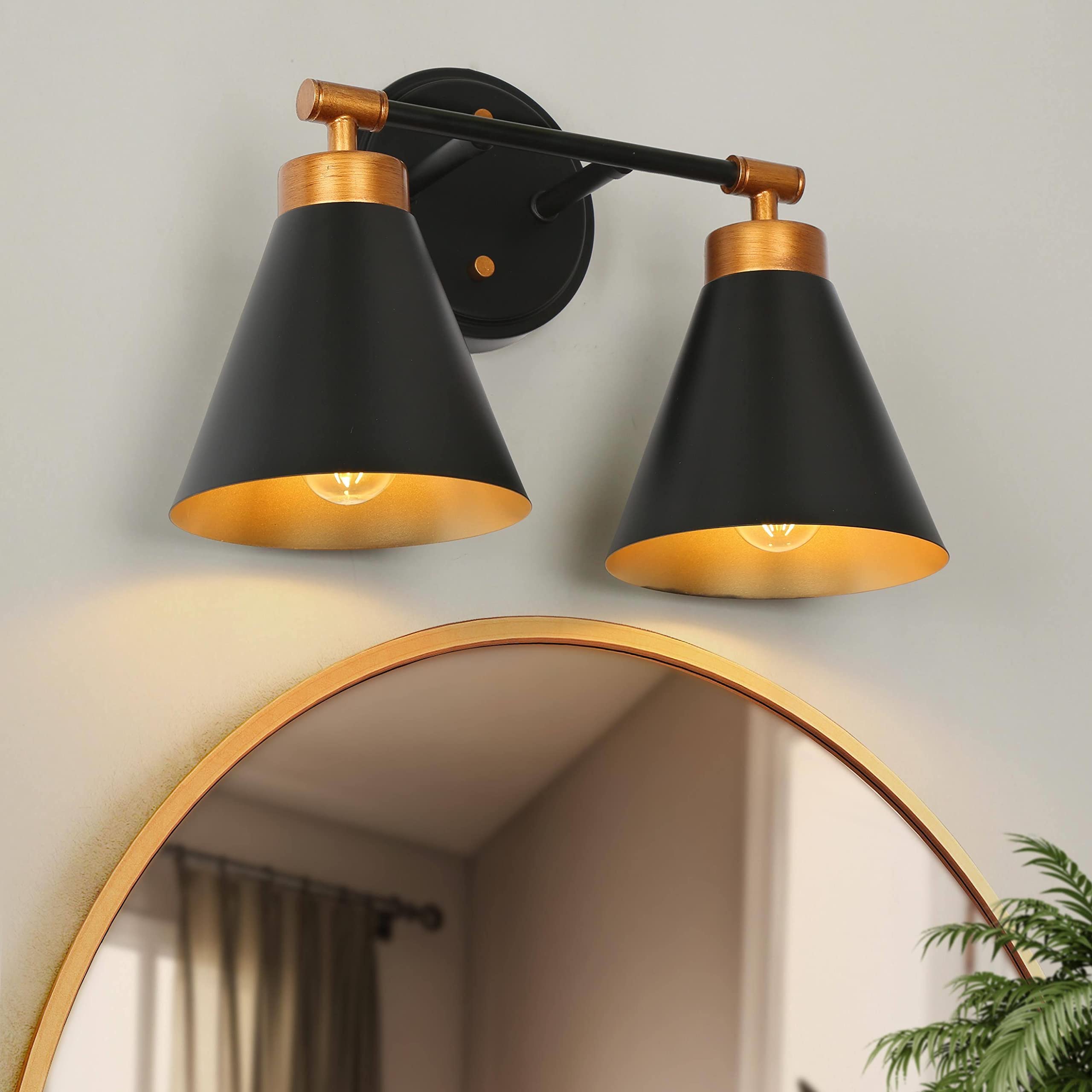 classy leaves Bathroom Light Fixtures, 2 Light Black Gold  display picture 2