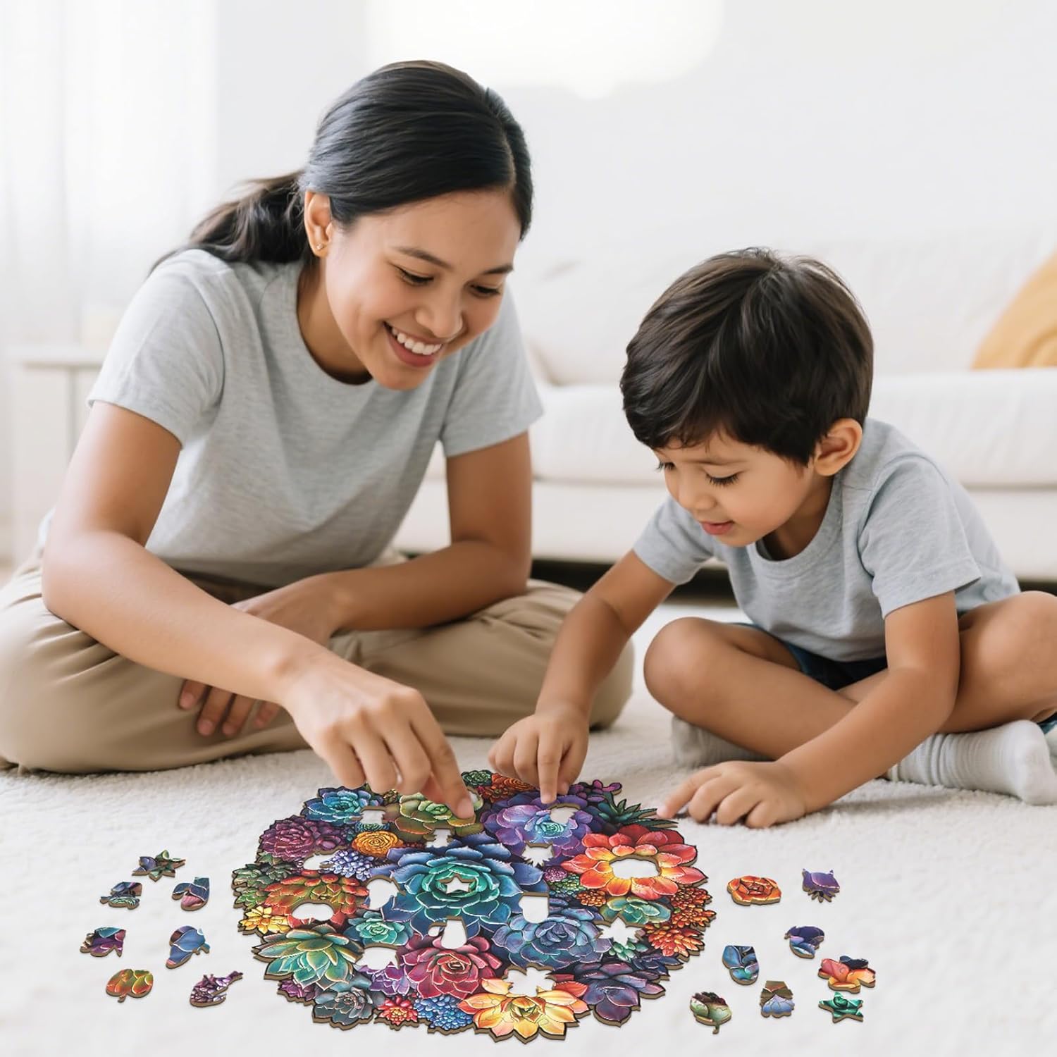 Wooden Puzzles for Adults - Mandala Succulent Wood Puzzles Adult - Unique Animal Shape Wooden Jigsaw Puzzles for Adults - Birthday Gifts for Puzzle Lovers, Family (13.3 * 13.3in - 300 Pieces)