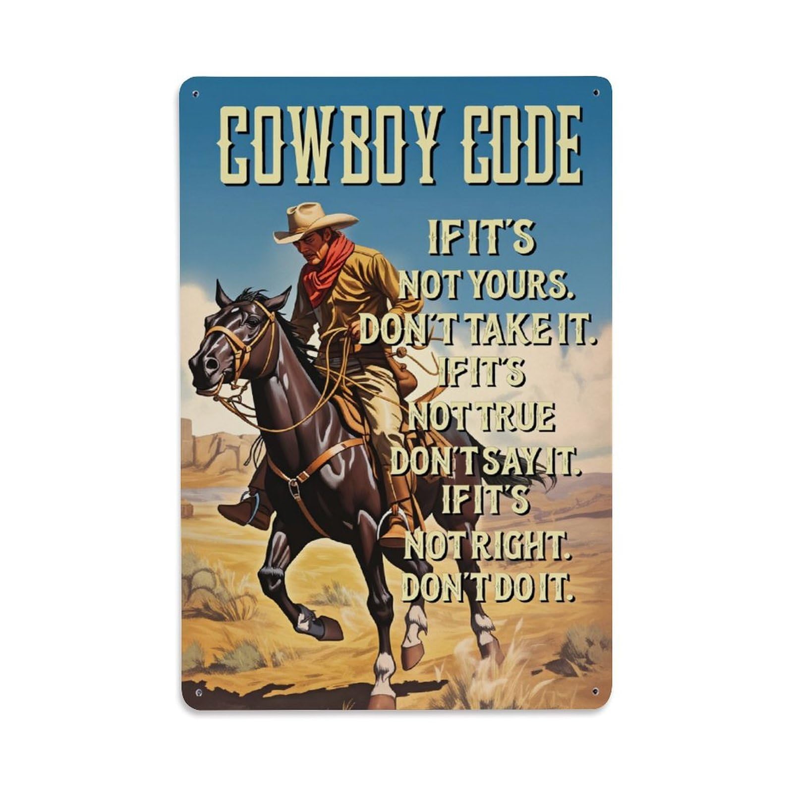 Jdfenggu Vintage Cowboy Riding Horse Desert Sky Retro Metal Tin Sign, Decor Art Poster For Bar, Home, Man Cave, Kitchen, Laundry Room Gift 8X12inch