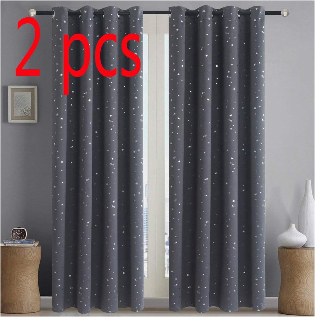 Alice Brown Romantic Starry Sky Creative Blackout Window Curtains for Kids Room/Girls Room/Boys Room Space Inspired Night Sky Twinkle Star Kid's Room Draperies W52 x L84-Inch 2 Panels Grey