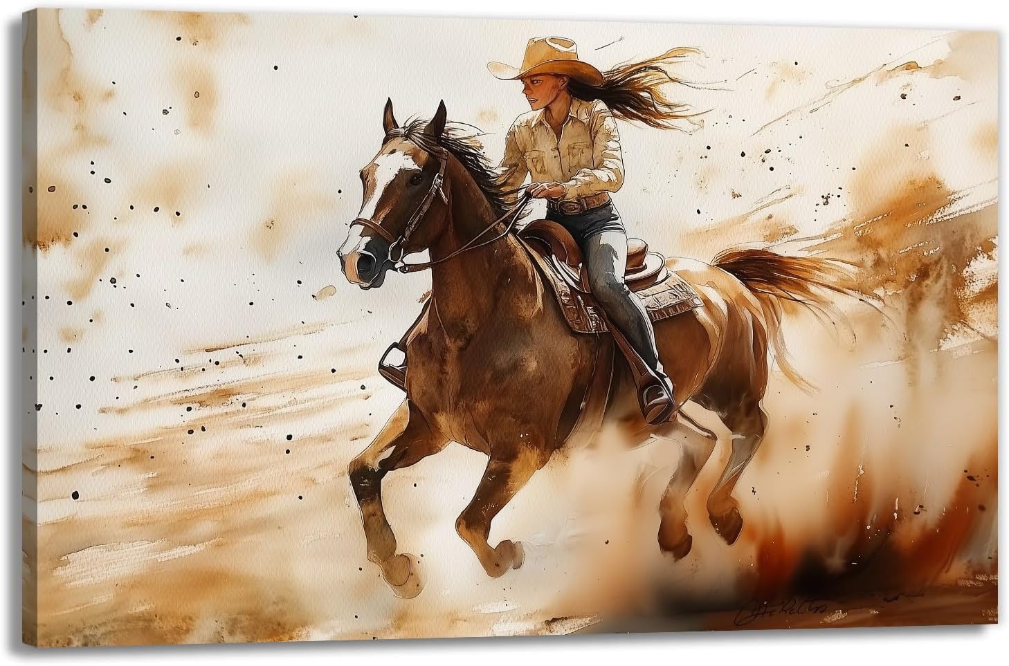 GLOKAKA Cowboy On Horseback Canvas Wall Art Rustic Rancher Heroic Art Print Bold Frontier Art Western Decor for Living Room Bedroom Home(Artwork-1,12"x18")