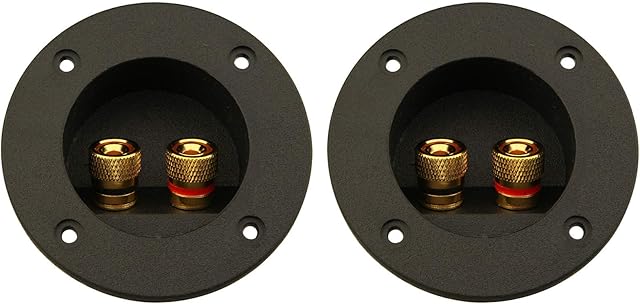 Jopto 2PCS 2-Way Speaker Box Terminal DIY Home Car Stereo Binding Post Round Spring Cup Connectors Subwoofer Plugs Professional Speaker Junction Box Back Panel Universal Terminal Block (Black)