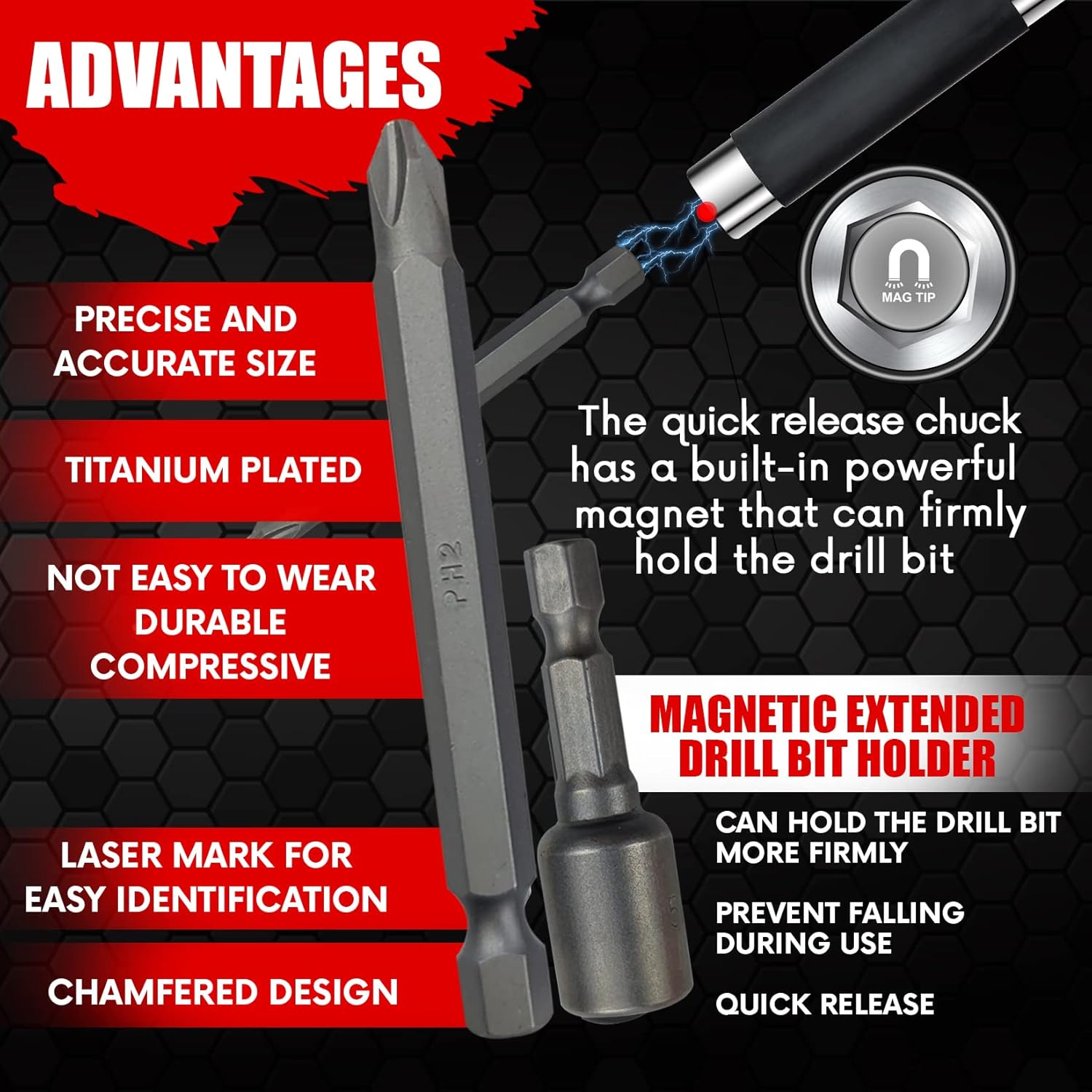 YIYITOOLS Screwdriver Bit Set 47 Piece, Impact Driver Bit Set for Drills and Drivers, Assorted Steel Drill Bits in Storage Case for Wood Metal Cement Drilling and Screwdriving,YY2020052 - - 