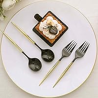 Vista 16 de Efavormart - Juego de cubiertos de plástico resistente de 8 pulgadas, color negro, con mango dorado