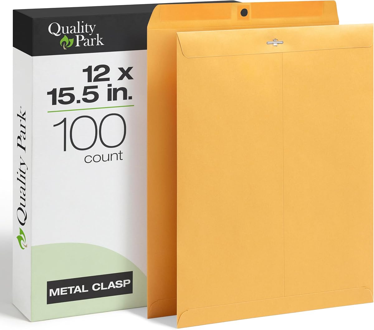 Quality Park 12 sobres con cierre de 15-1/2, cierres de cierre y engomado, para papeles, dibujos o carteles de gran tamaño, papel kraft de 32 lb, 100/caja (QUA37810)