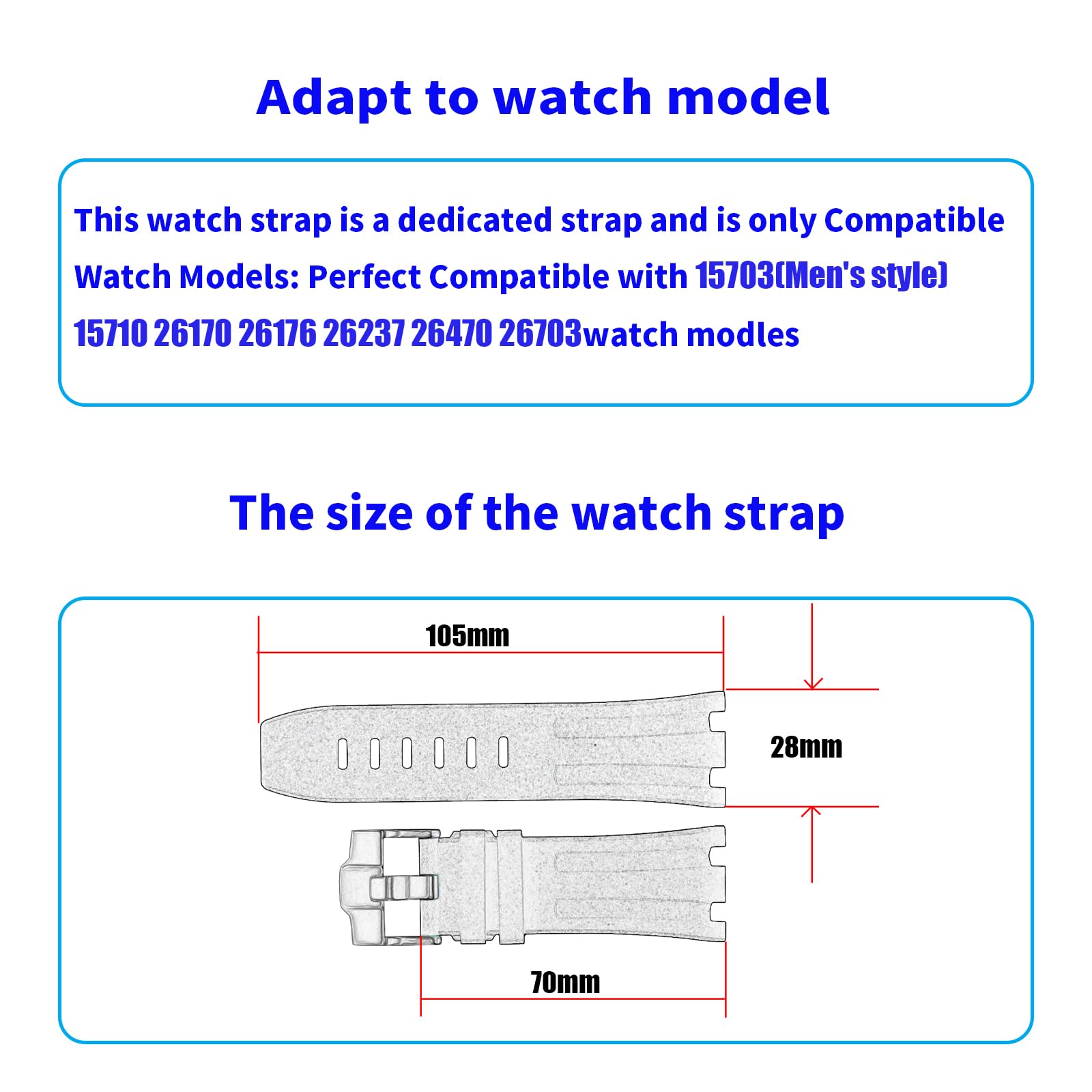 MMBAY Rubber 28MM Watch Bands Compatible Fit for Audemars Piguet AP Royal Oak Offshore 15703(Men's style) 15710 26170 26176 26237 26470 26703 Silicone Strap Wirstband for Men Women Bracelet Watch accessories, Silver