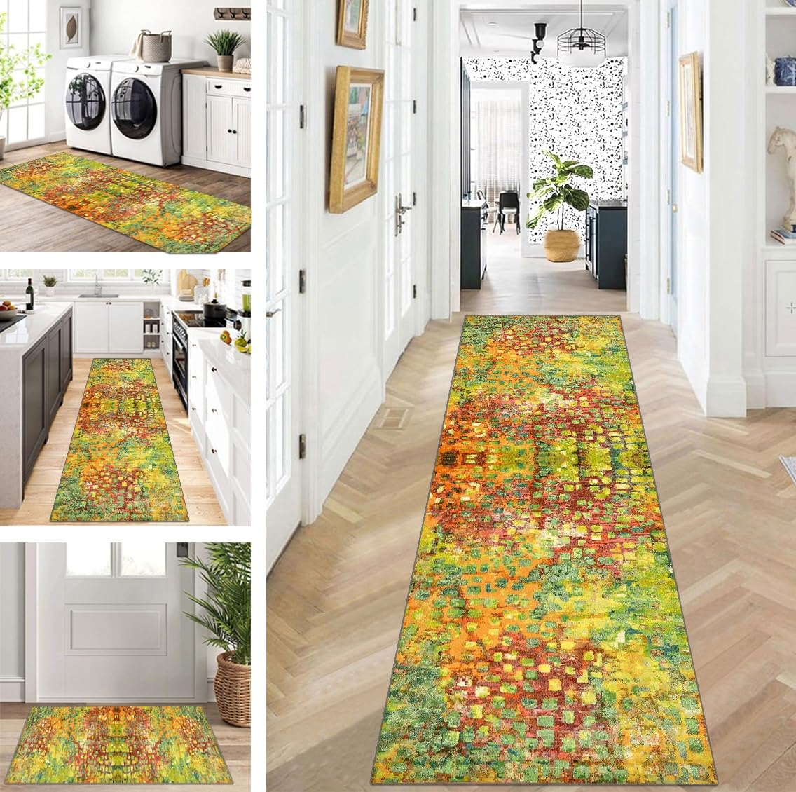 Tapis De Couloir ZUZEKU Lavable Et Antidérapant - 40x150 Cm Orange - Pour Cuisine, Salon, Chambre - Personnalisable Au Mètre