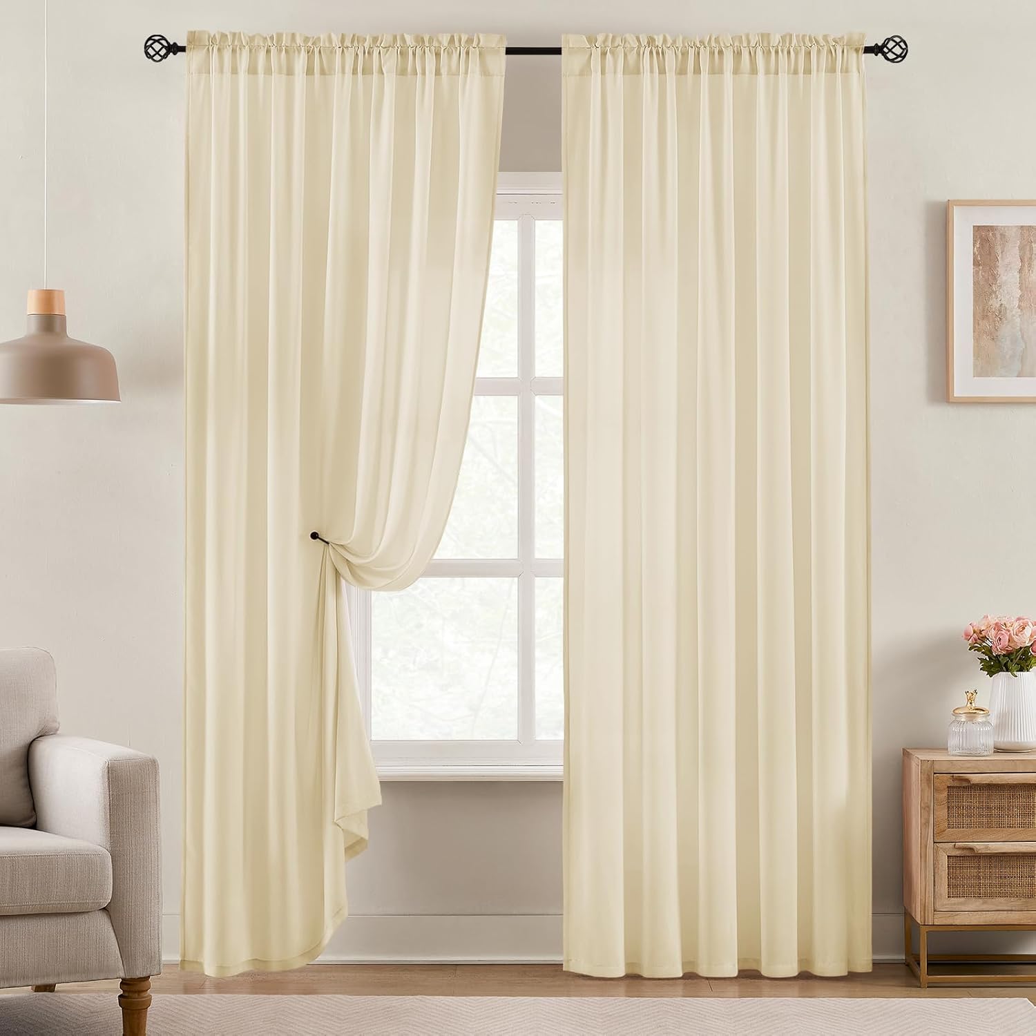 HOMEIDEAS Non-See-Through Taupe Privacy Semi Sheer Curtains 84 Inches Long 2 Panels Set Light Filtering Curtains for Living Room Bedroom Drapes,W52xL84 52"W x 84"L (Pack of 2) Taupe