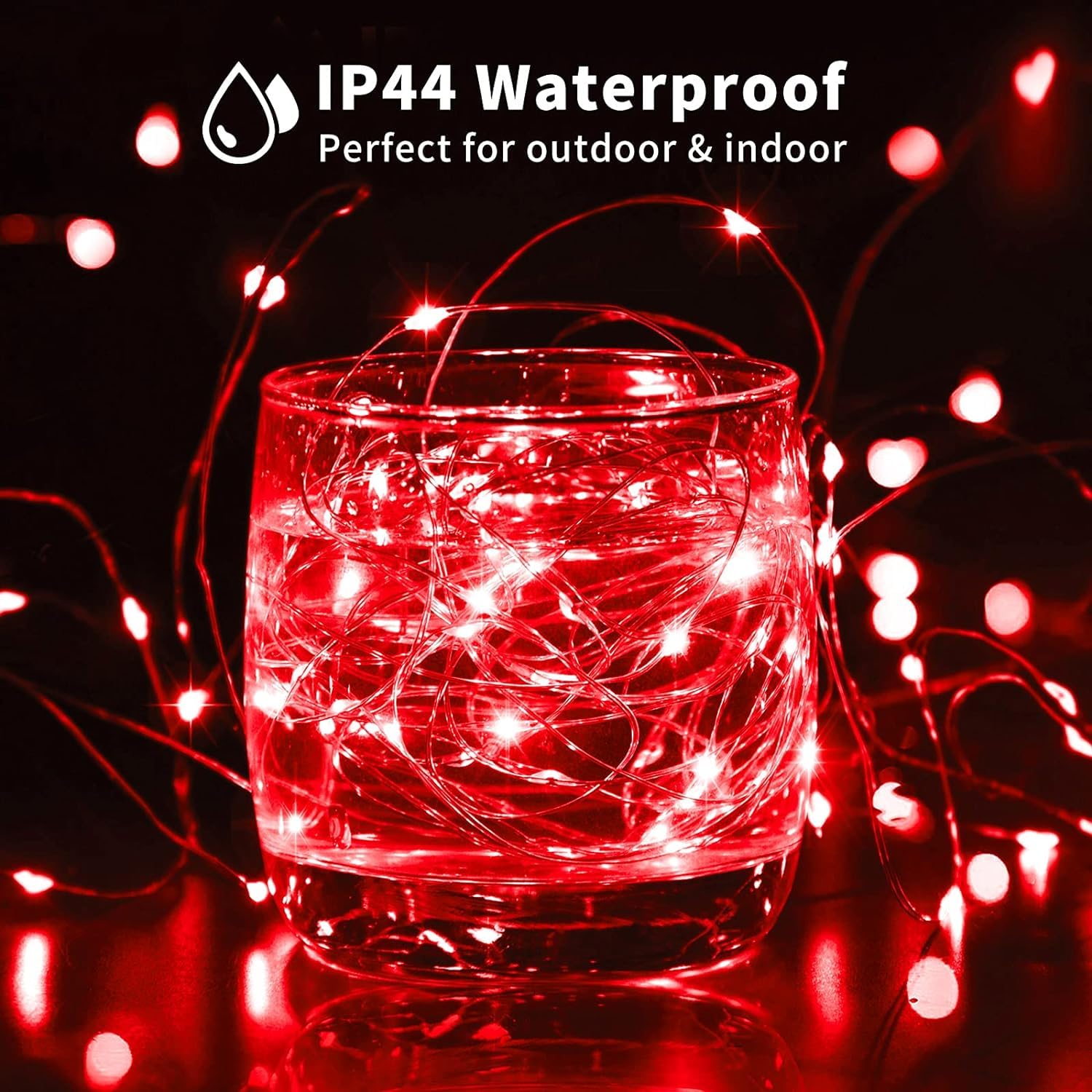 8x Rote LED-Lichterketten – Je 2,1 M, 20 LEDs, Batteriebetrieben, Wasserdicht, Mit 3 Lichtmodi, Für Deko Drinnen & Draußen