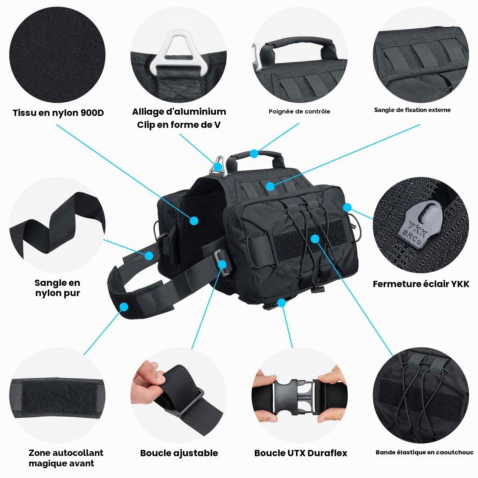 EXCELLENT ELITE SPANKER Sac à Dos pour Chien Hound Sac à Dos de Selle pour Le Voyage, Le Camping et la randonnée pour Chiens de Moyenne et Grande Taille avec 2 Poches latérales spacieuses(BLK-L)