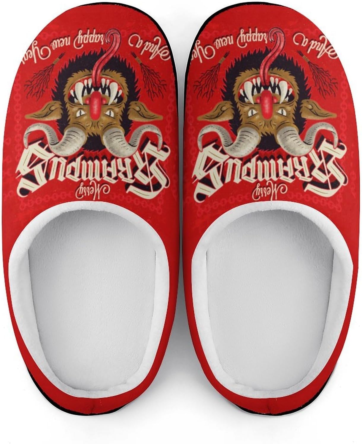 Merry Krampus Women's House Slippers Memory Foam Warm Shoes Spa Rubber Sole Indoor Outdoor