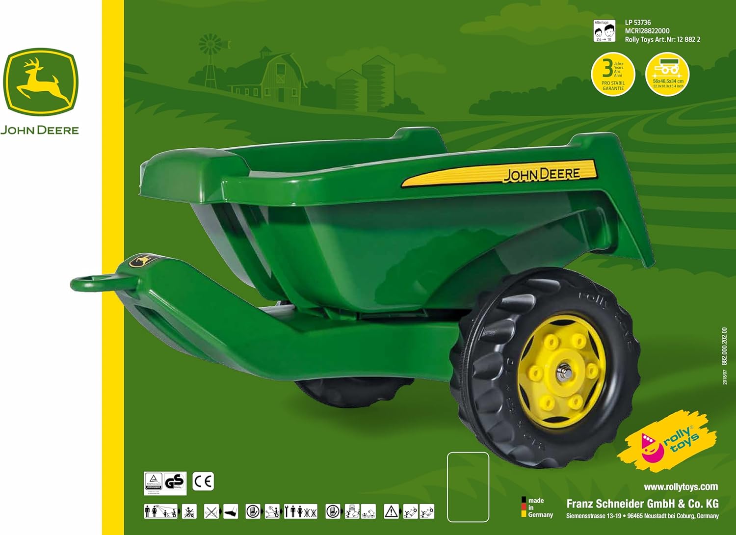 rolly toys John Deere Tipper Trailer with Rear Tipping for Pedal Tractor, Youth Ages 3+