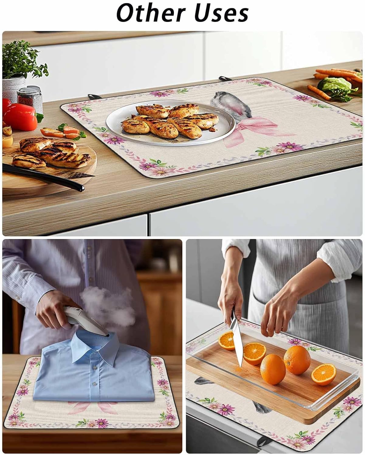 Rabbits Ears Stove Cover for Electric Stove, Pink Bow Daisy Green Leaf Spring Animal Linen Texture Stove Top Cover for Glass Top, Heat Insulation Rubber Mat Foldable Cooktop Top Protector, 28.5"x20.5"