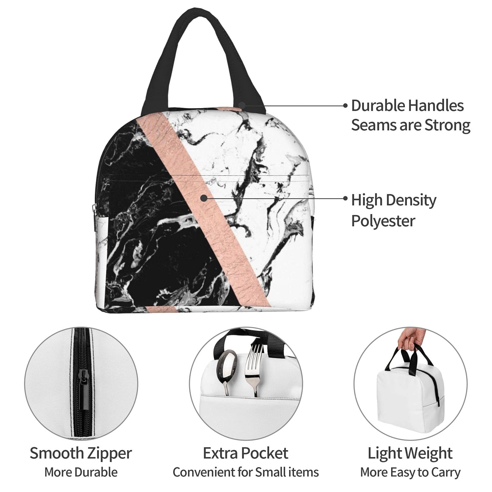 Sac à Déjeuner Isotherme Réutilisable Avec Motif Ananas Sur Marbre Rose Pour Homme Et Femme, Boîte à Déjeuner Isotherme Réutilisable Pour Adulte, Pour Le Travail, Les Voyages Et Les Pique-niques