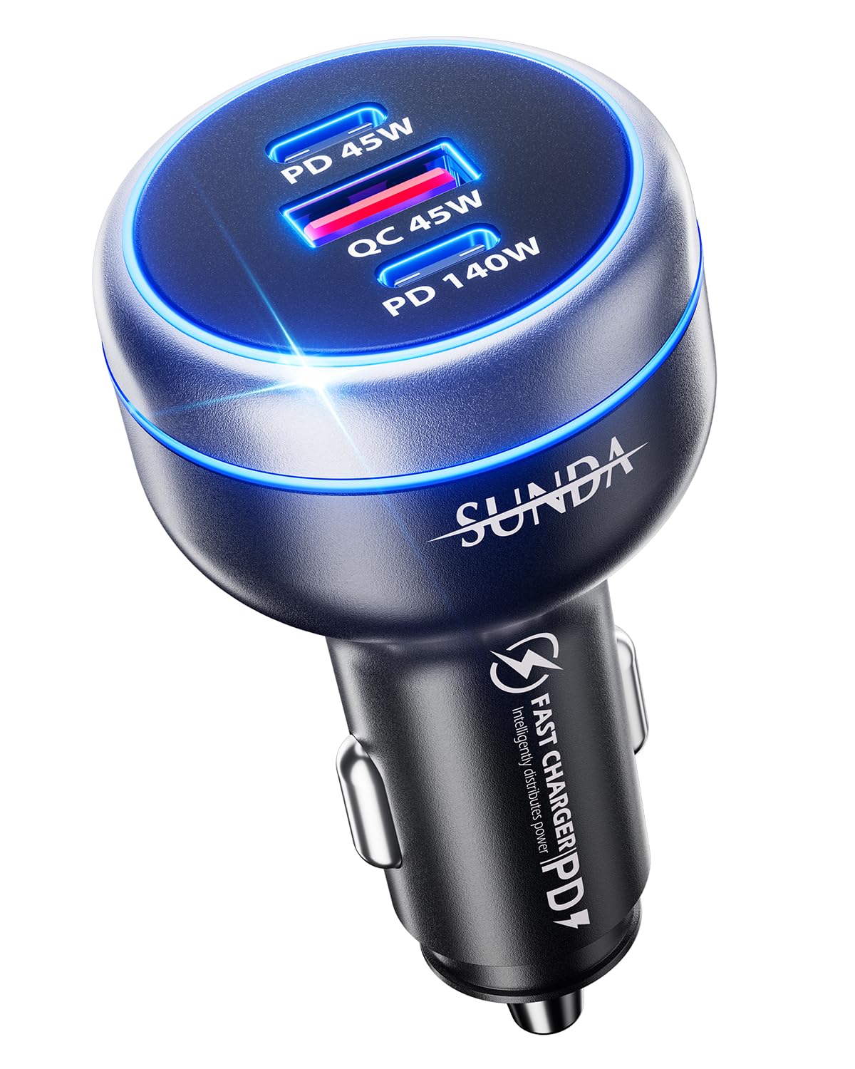 SUNDA 230W USB C Fast Car Charger, 3-Ports Mutiple Car Charger Adapter, Fast Charging PD140W/PPS63W/QC45W Compatible with iPhone16/15/14/MacBook/iPad/Laptop/SamsungS24, Cigarette Lighter USB Charger