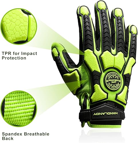 Vista 54 de HANDLANDY Guantes antivibración, acolchado SBR, protector TPR, guantes de trabajo mecánico (L, negro)