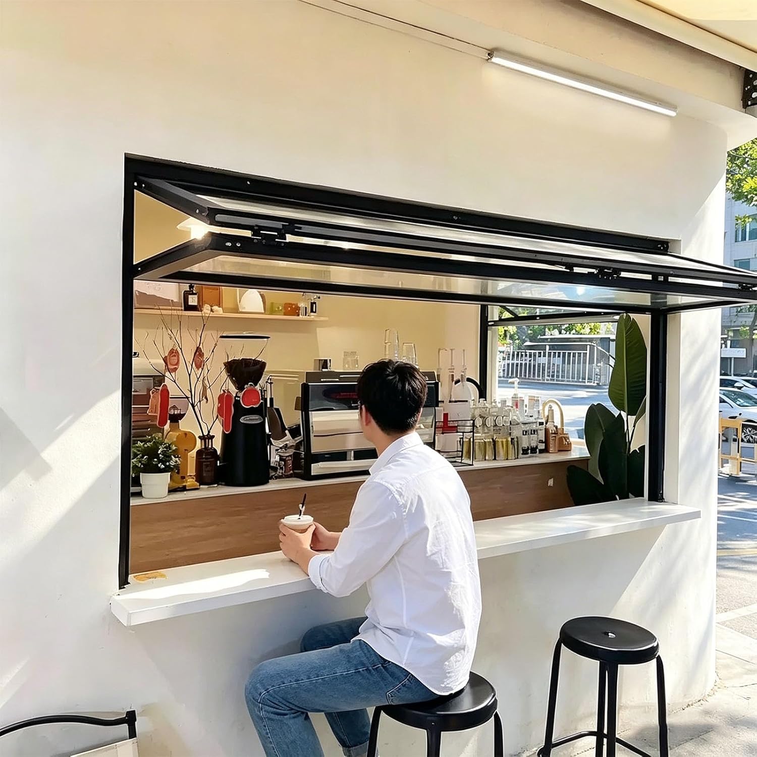 Concession Serving Window for Food Truck, Folding Serving Window with Glass and Lock, Vertical Sliding Aluminum Frame Window, Double Hung Service Window(B Frameless Bottom,WxH 20x28in)