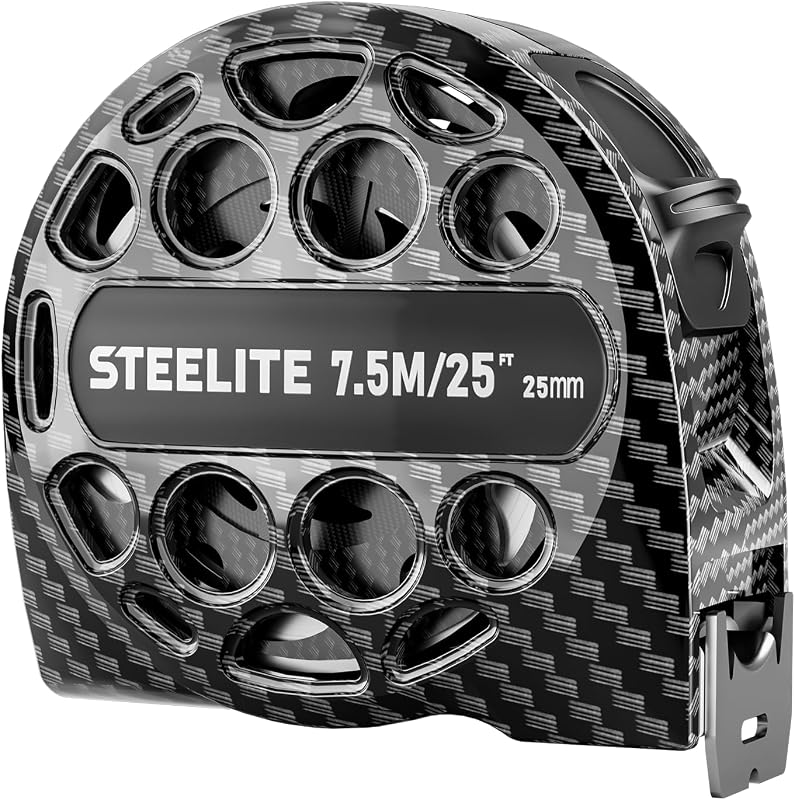 Tape Measure 25'FT Stainless Steel Waterproof & Rustproof Retractable Measuring Tape with Hollow Design Carbon Fiber