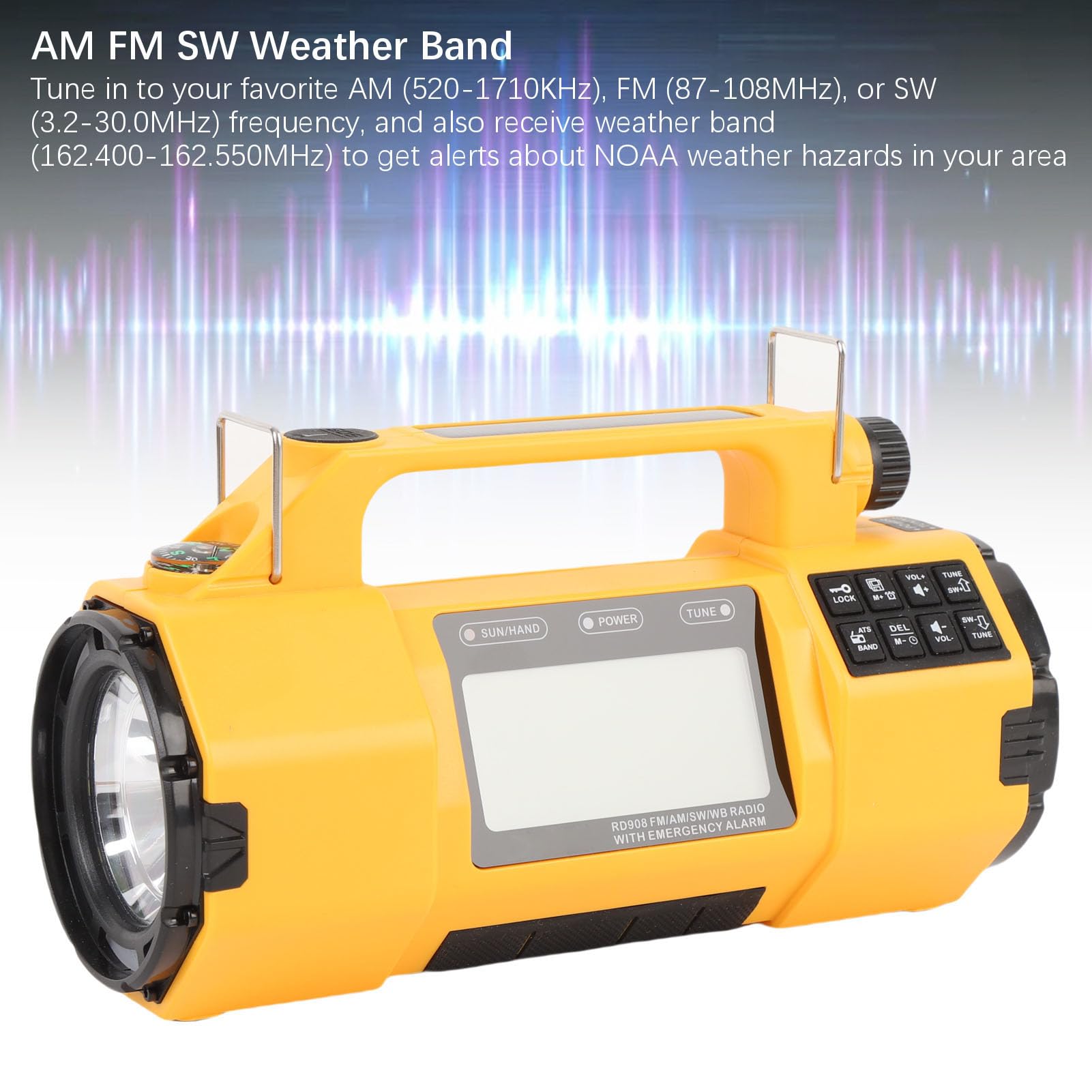 Lazmin112 Radio Pogodowe Awaryjne z AM FM NOAA SW, Radio Zasilane baterią ręczną z korbką słoneczną i Wyświetlaczem LCD, Przenośna ładowarka do Telefonu Komórkowego, Latarka, Gniazdo