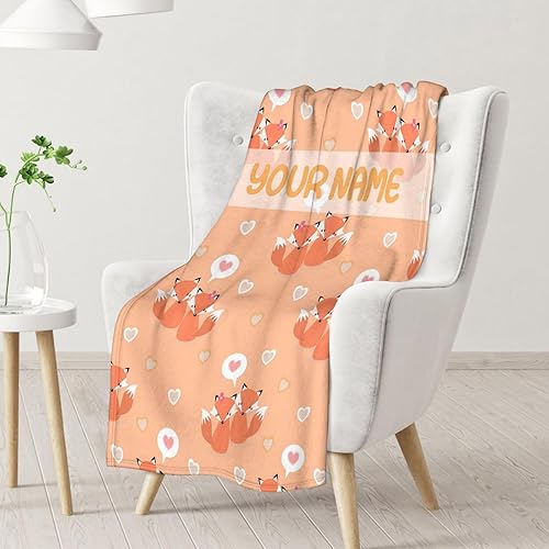 Miniatura 50 de Manta de zorro personalizada con nombre para niñas y niños, suave, mullida y acogedora, manta tamaño regazo de 30 x 40 pulgadas, para sofá, oficina