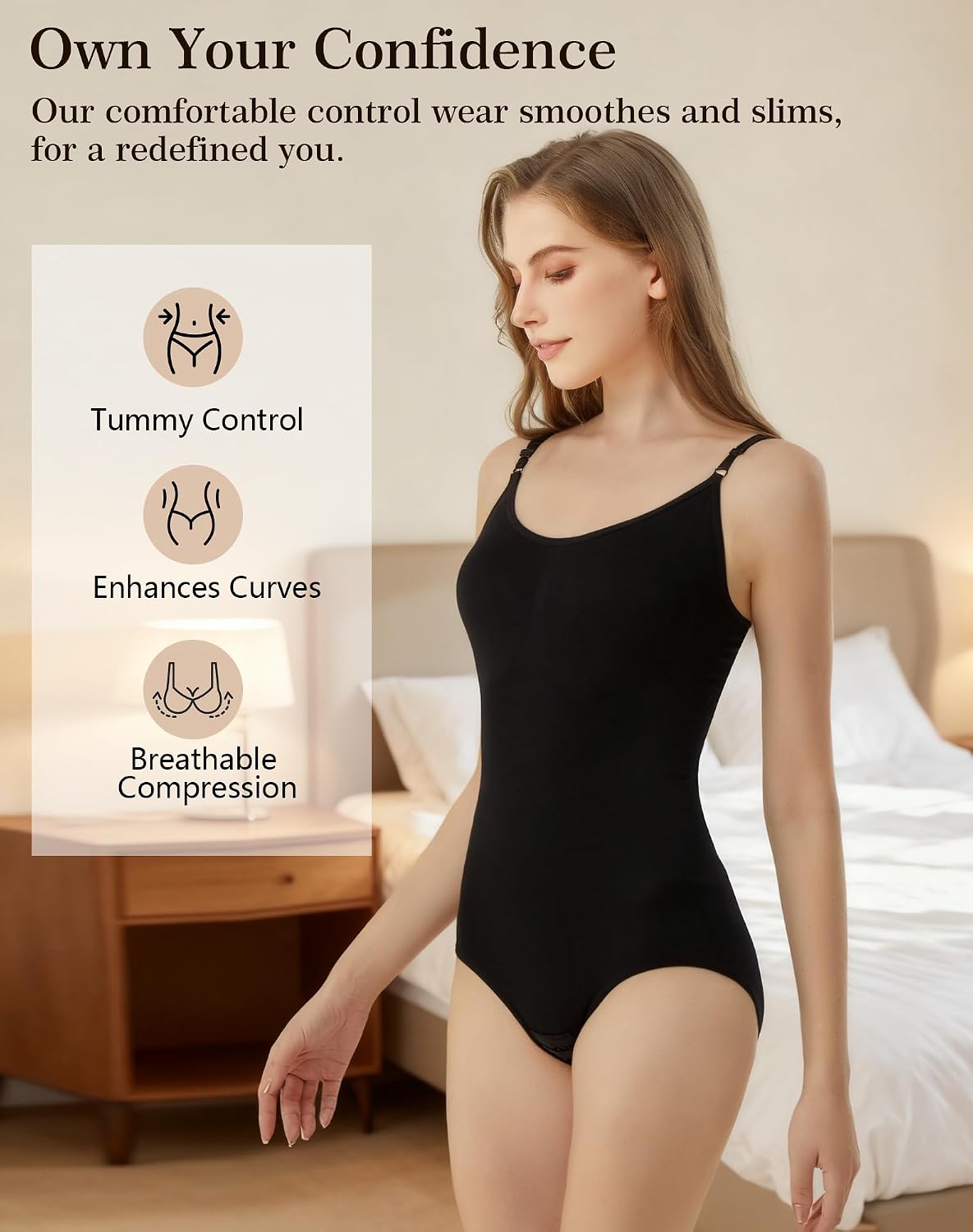 Shapewear Bodysuit for Women Tummy Control Round Neck Seamless Body Suits Sculpting Shaper Tank Top